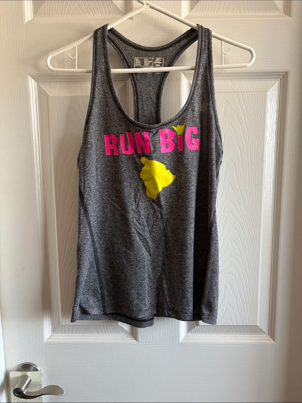 New Balance Gray Racerback Muscle Tee with Pink and Yellow Graphics